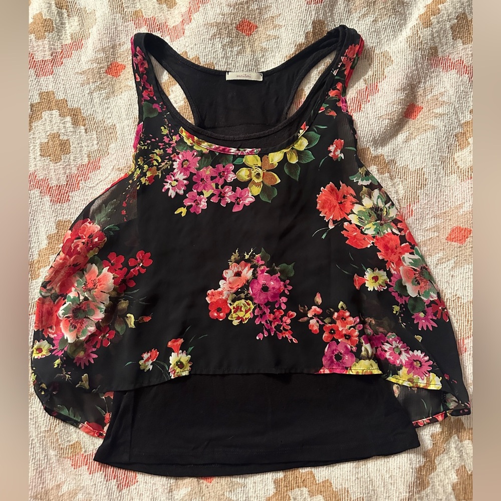 Floral Black Sleeveless Top